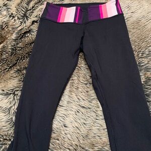 Lululemon Wunder Under Crop Full-On Luon Black mixed Stripe Bleached Coral Sz 6